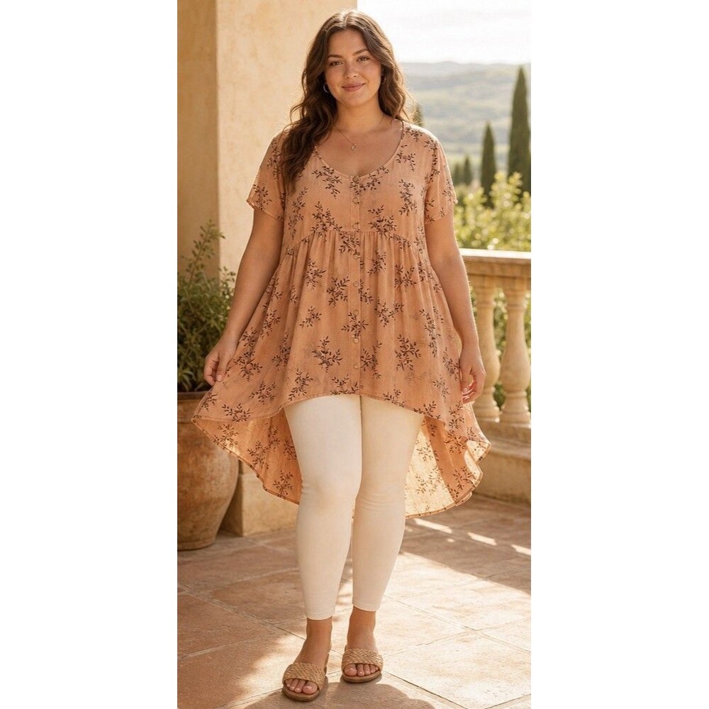 Torrid Women’s Pink Sheer High Low Floral Tunic Top Babydoll Princess Sz 2X